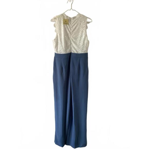 Available by Angela Lace Top‎ Blue Wide Leg Jumpsuit L • Elegant Party Outfit - Picture 2 of 13